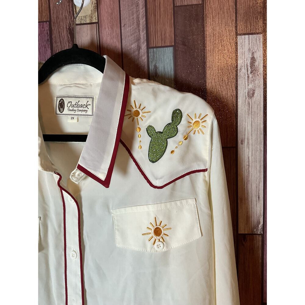 Vintage Women’s Outback Trading Co Cream Western Shirt Blouse Embroidered 2X NWT - Picture 2 of 3